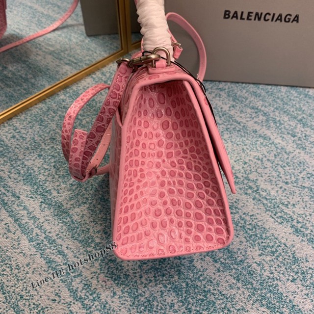 Balenciaga專櫃爆款手提肩背女包 巴黎世家鱷魚紋牛皮櫻花粉Hourglass沙漏包 fyj1018